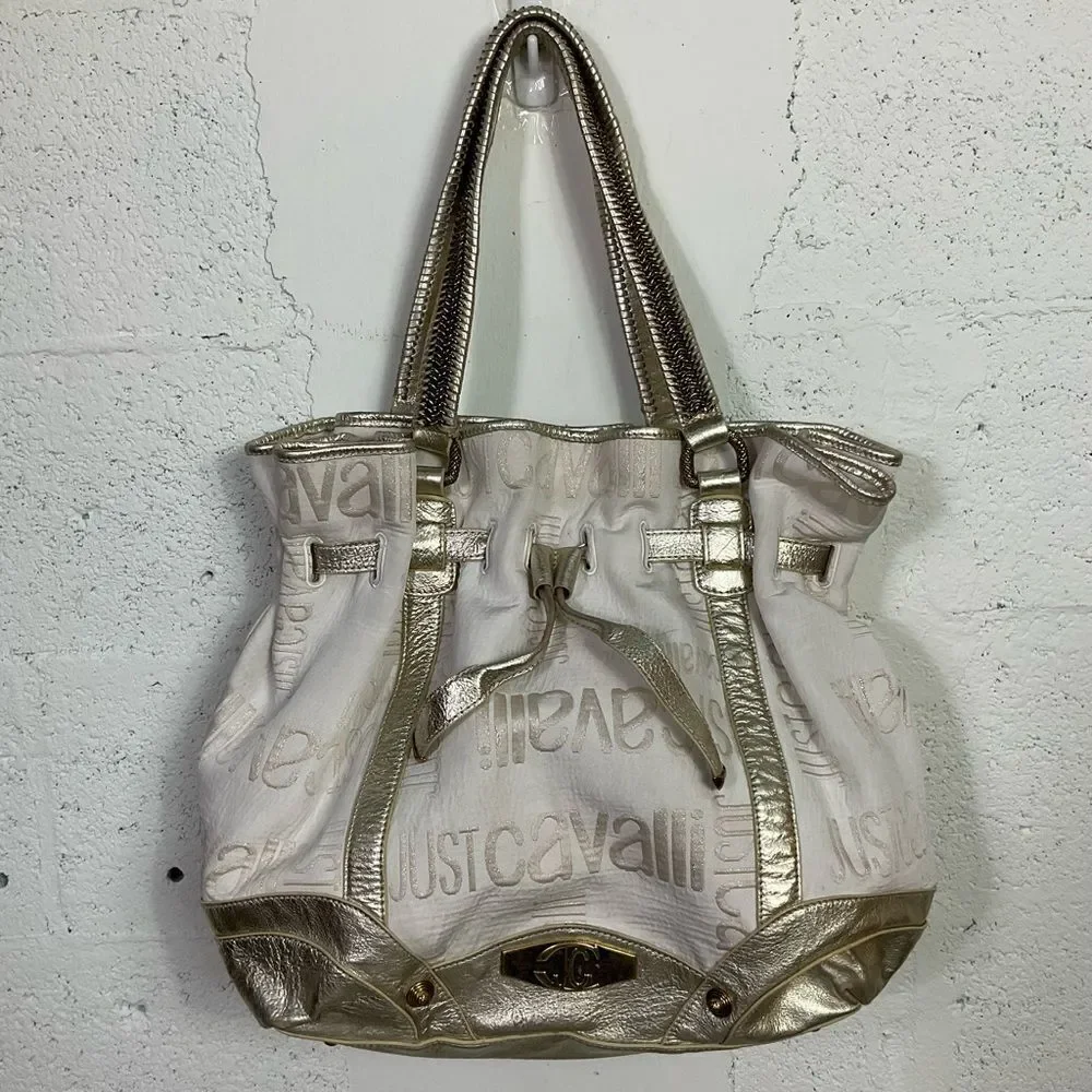 Roberto Cavalier Just Cavali Vintage Metallic Logo Tote Shoulder Bag